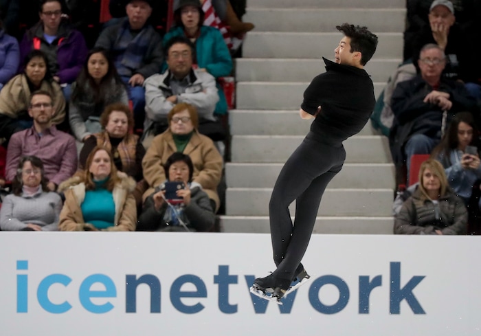 Nathan Chen, of the United States, performs during the men's short program at Skate America, Friday, Nov. 24, 2017, in Lake Placid, N.Y. (AP Photo/Julie Jacobson)