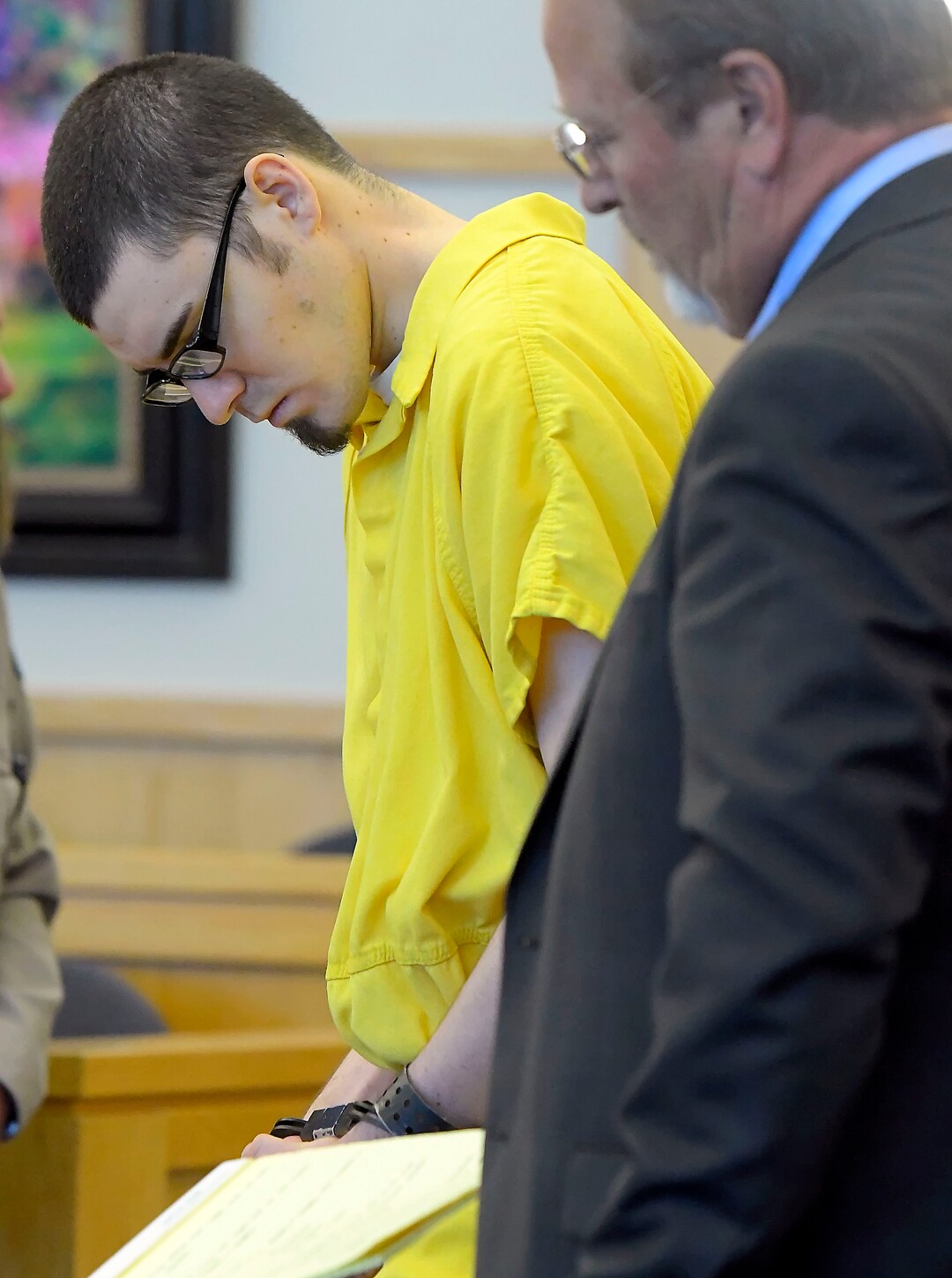 (Eli Lucero  |  Herald Journal) Alex Whipple, left, appears in 1st District Court with his lawyer Shannon Demler, for his sentencing hearing on Tuesday in Logan. Whipple was sentenced to life without the possibility of parole for murdering his niece Lizzy Shelley. 