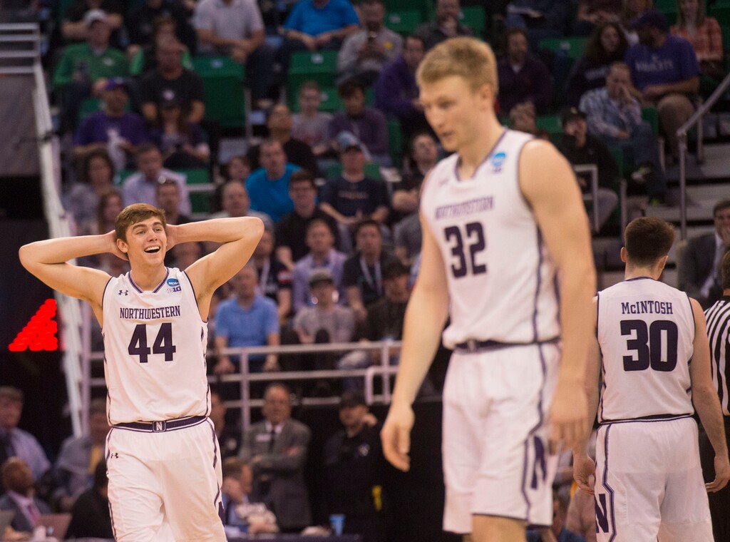Chris Detrick  |  The Salt Lake TribuneNorthwestern Wildcats forward Gavin Skelly (44) reacts during first round of the NCAA Tournament in Salt Lake City on Thursday, March 16, 2017.