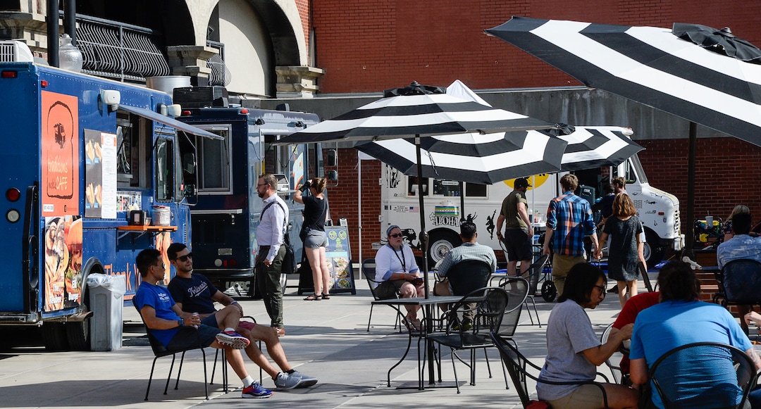 (Francisco Kjolseth  |  The Salt Lake Tribune)  Trolley Square Food Truck Night draws people in on Wednesday, July 17, 2019. Three of the vendors that showed up, along with four others, will vie for the title of Best New Food Truck on Aug. 3 at the Food Truck and Brewery Battle at The Gateway.