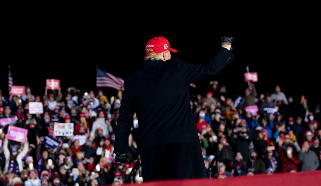 (Doug Mills | The New York Times)
President Donald Trump during a campaign rally in Grand Rapids, Mich., Nov. 2, 2020. "Trump’s rise encouraged would-be conservative populists," writes New York Times columnist Ross Douthat. "His post-presidency is devouring them."