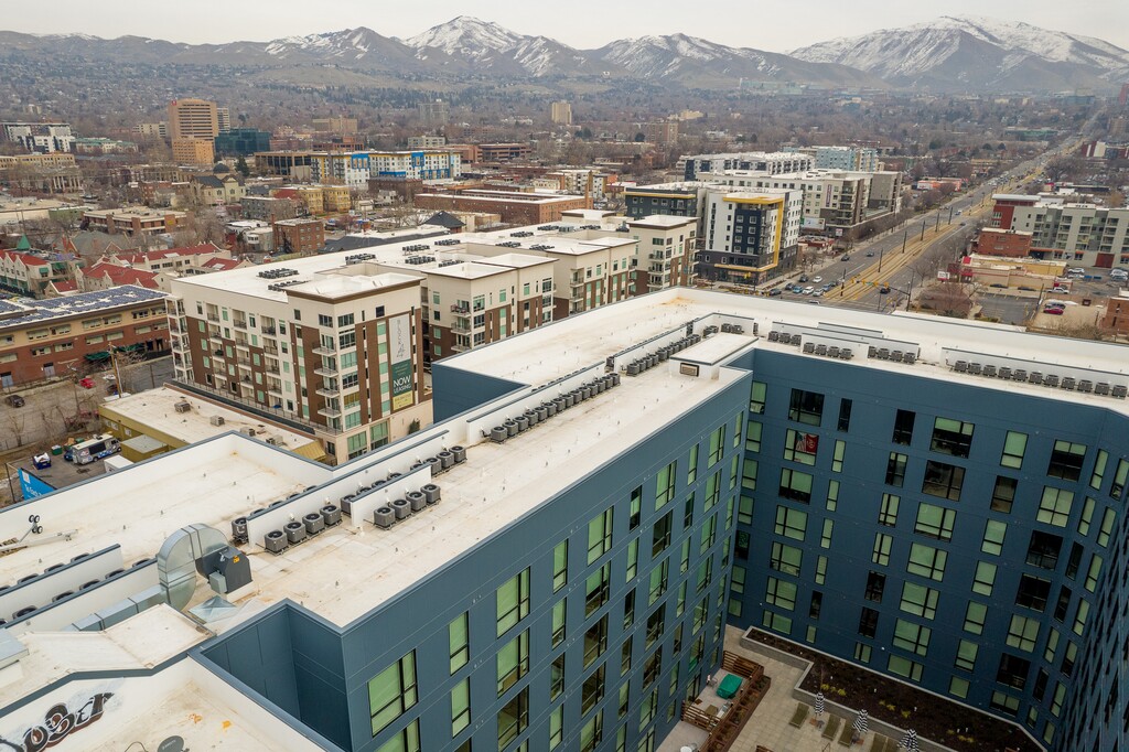 (Trent Nelson | The Salt Lake Tribune) Housing developments along 400 South in Salt Lake City on Thursday, Jan. 13, 2022.