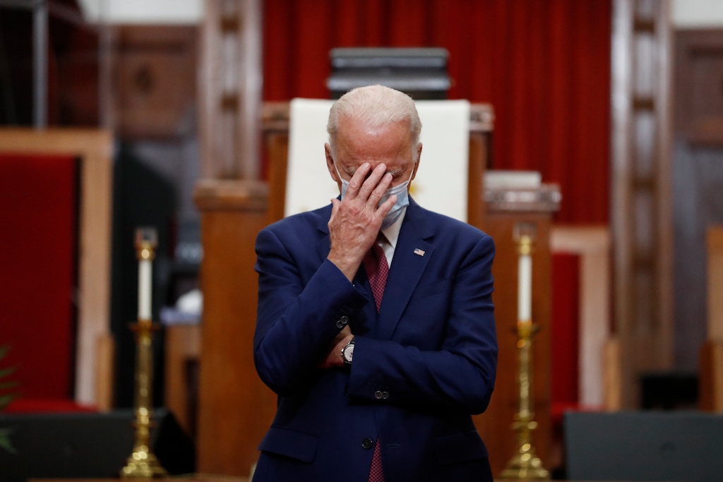 (Andrew Harnik | AP file photo)  Democratic presidential candidate and former Vice President Joe Biden speaks at Bethel AME Church in Wilmington, Del., on Monday, June 1, 2020.