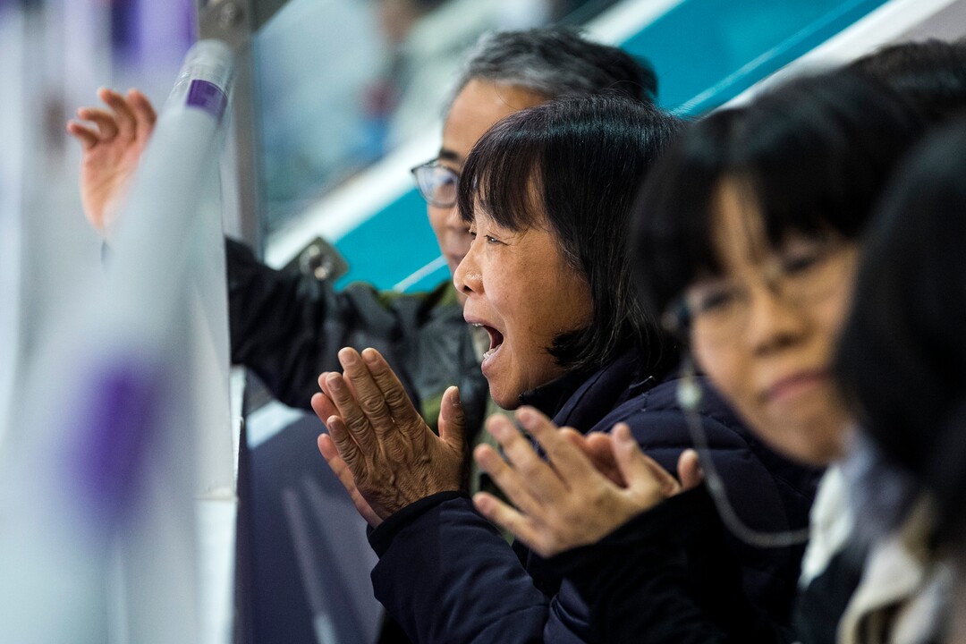 (Chris Detrick  |  The Salt Lake Tribune)  Hetty Wang reacts after watching her son Nathan Chen compete in the Men Single Skating Free Skating at Gangneung Ice Arena during the Pyeongchang 2018 Winter Olympics Saturday, Feb. 17, 2018. Chen landed a record six quadruple jumps, scoring 215.08.