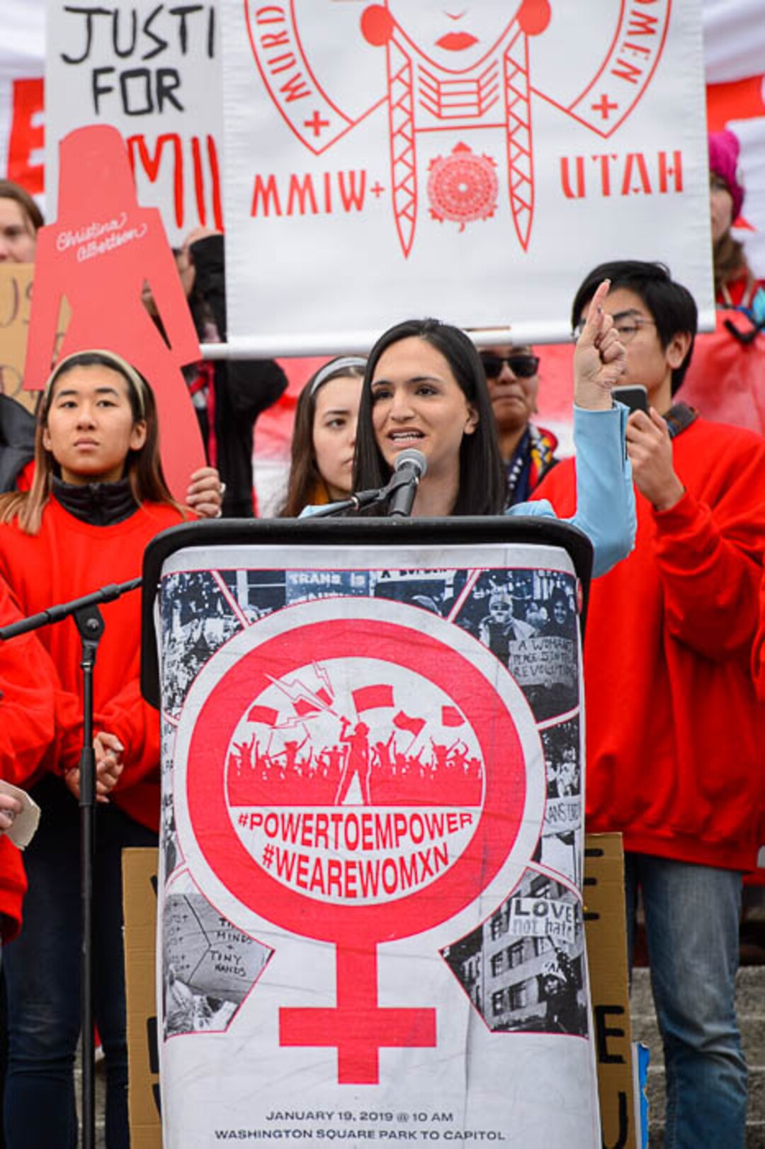 (Trent Nelson | The Salt Lake Tribune)Ermiya Fanaeian speaks at the 2019 Women's March on Utah in Salt Lake City on Saturday Jan. 19, 2019.