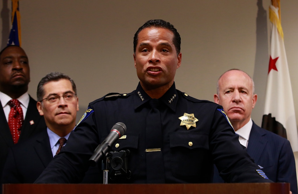 (Rich Pedroncelli | The Associated Press)Sacramento Police Chief Daniel Hahn, center, flanked by California Attorney General Xavier Becerra, second from left, and Sacramento Mayor Darrell Steinberg, right, announced that he has asked Becerra's office to be part of an independent investigation of the shooting death of Stephon Clark by two Sacramento Police officers, Tuesday, March 27, 2018, in Sacramento, Calif. Clark, who was unarmed, was shot and killed a week ago by officers responding to a call about a person smashing car windows.