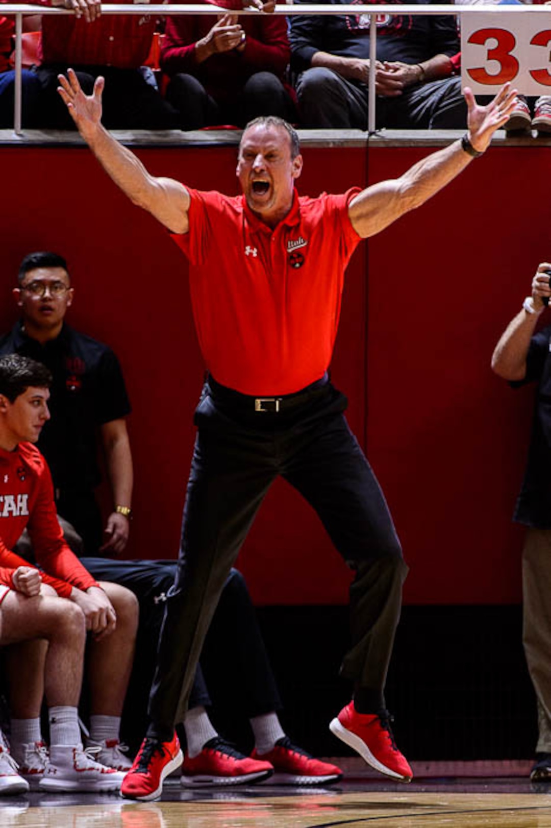(Trent Nelson | The Salt Lake Tribune)  Utah coach Larry Krystkowiak as Utah hosts Oregon State, NCAA basketball in Salt Lake City on Saturday Feb. 2, 2019.