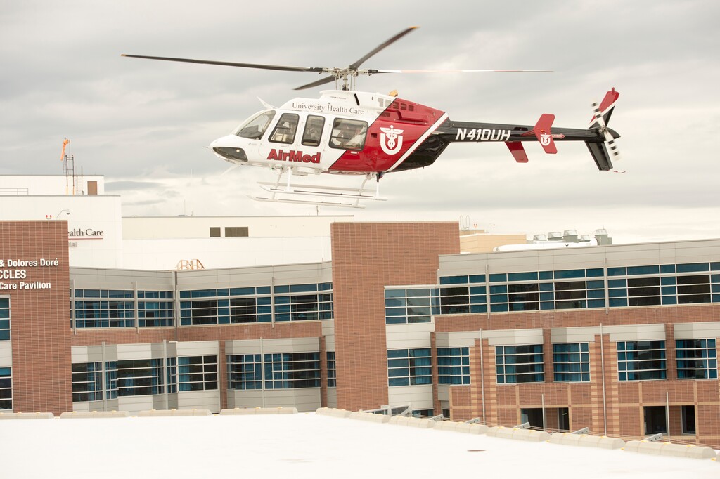 Rick Egan  |  The Salt Lake TribuneSean Anderson of Stansbury Park  lands at the helipad at the University of Utah Medical Center, Wednesday, August 27, 2014.  Sean was born with muscular dystrophy and is autistic. He loves hospitals, ambulances and helicopters. AirMed granted SeanÕs wish to fly in a helicopter.