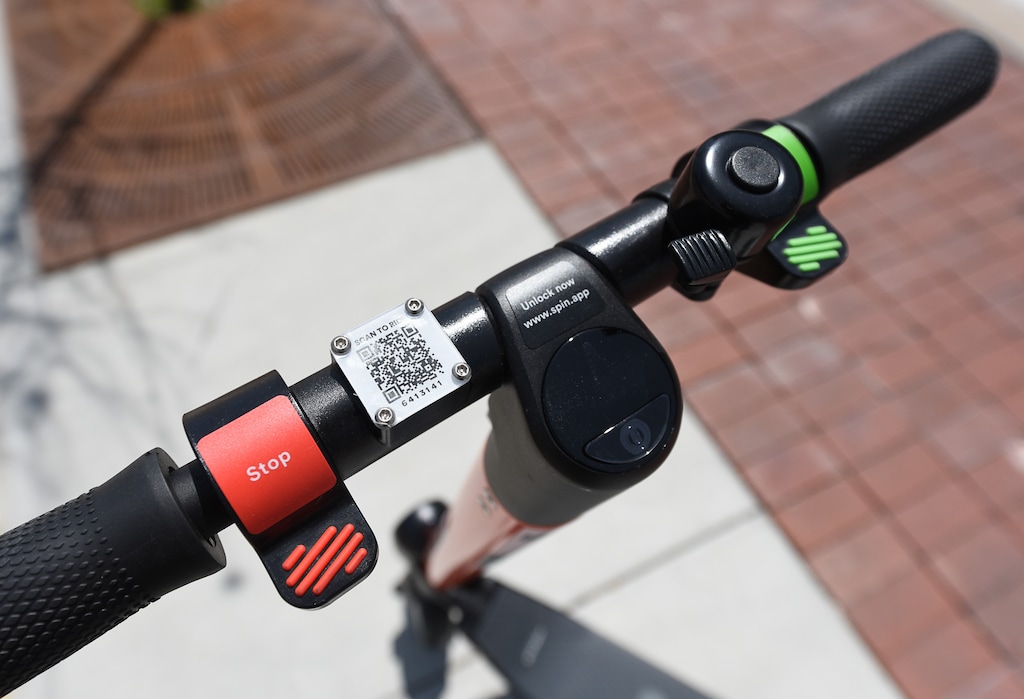 (Francisco Kjolseth  |  The Salt Lake Tribune) An e-scooter in Salt Lake City on Saturday, April 27, 2019.