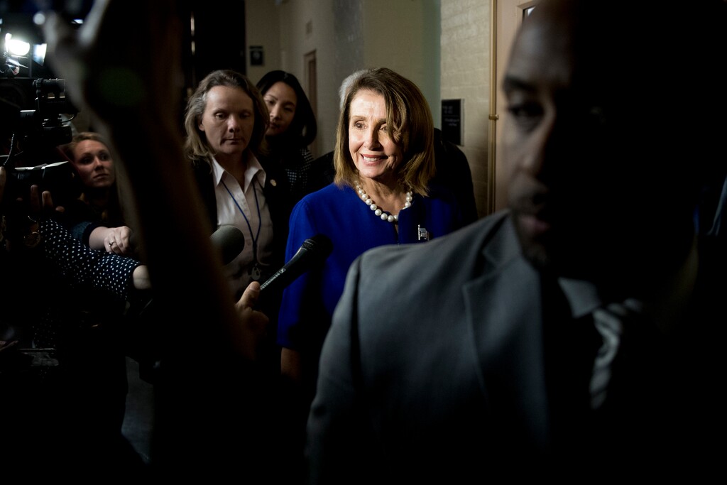 (Andrew Harnik | The Associated Press) House Speaker Nancy Pelosi of Calif. leaves a House Democratic caucus meeting in the U.S. Capitol Building on Capitol Hill in Washington, Monday, March 25, 2019.
