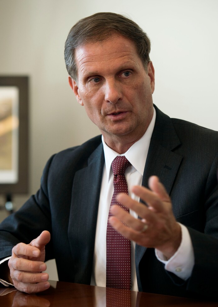 Steve Griffin / The Salt Lake Tribune
Rep. Chris Stewart, Republican incumbent in Utah's 2nd Congressional District, talks to the Salt Lake Tribune;s editorial board at the paper's offices in Salt Lake City Friday September 16, 2016.