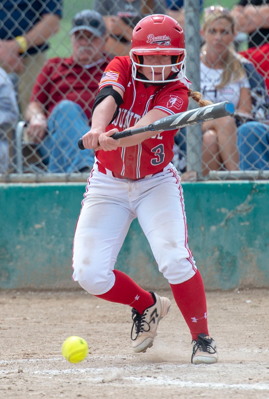 (Rick Egan  |  The Salt Lake Tribune)     Libbie Hawker lays down a bunt for Bountiful, in 5A state championship action between the West High Panthers and the Bountiful Braves, in Taylorsville, Thursday May 30, 2019