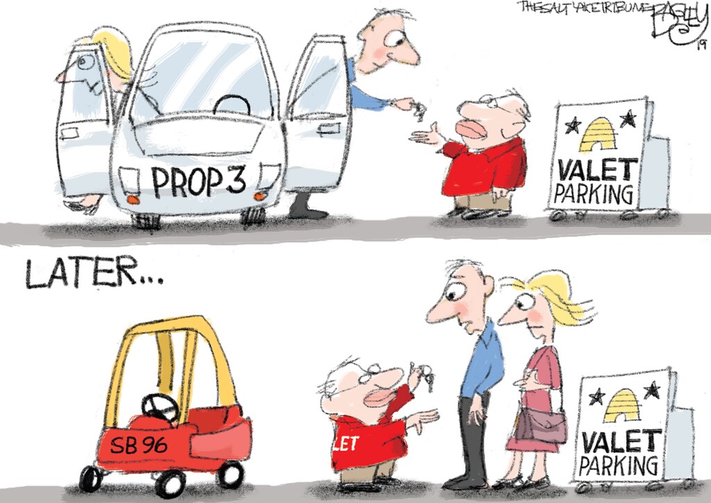 (Pat Bagley | The Salt Lake Tribune) This Pat Bagley cartoon, titled "Medicaid Contraction," appears in The Salt Lake Tribune on Thursday, Aug. 1, 2019.