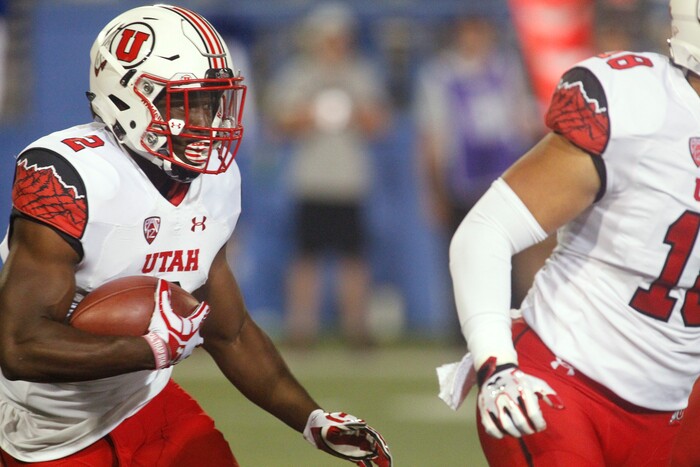 Utah running back Zack Moss carries against San Jose State during the first half of an NCAA college football game on Saturday, Sept. 17, 2016, in San Jose, Calif. (AP Photo/Mathew Sumner)