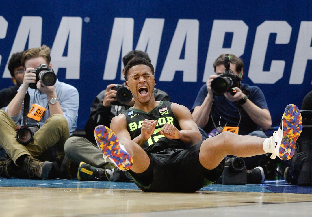 (Francisco Kjolseth  |  The Salt Lake Tribune)  Baylor Bears guard Jared Butler (12) screams in celebration after sinking a tough shot as Syracuse faces Baylor in their first round menÕs NCAA March Madness tournament game at Vivint Smart Home Arena in Salt Lake City on Thursday, March 21, 2019.