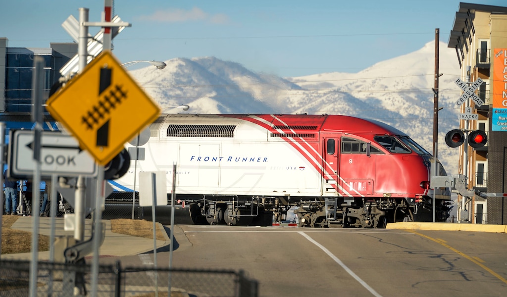 (Leah Hogsten | Tribune file photo) A UTA FrontRunner train leaves the Murray FrontRunner station at 140 West Vine, Feb. 18, 2020. The coronavirus outbreak has devastated UTA ridership, but that's OK. The agency is urging people to stay home if possible.
