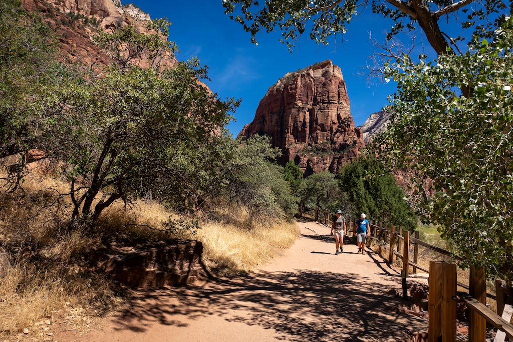 (Rick Egan | The Salt Lake Tribune) Angels Landing trail head at Zion National Park, on Tuesday, August 12, 2025. A hiker died after falling from the trail on Friday afternoon.