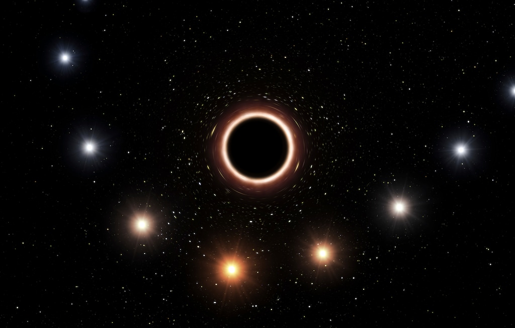 (M. Kornmesser/ESO via AP)

This artist's impression provided by the European Southern Observatory in July 2018 shows the path of the star S2 as it passes close to the supermassive black hole at the center of the Milky Way galaxy. As the star gets nearer to the black hole, a very strong gravitational field causes the color of the star to shift slightly to the red, an effect of Einstein's general theory of relativity.