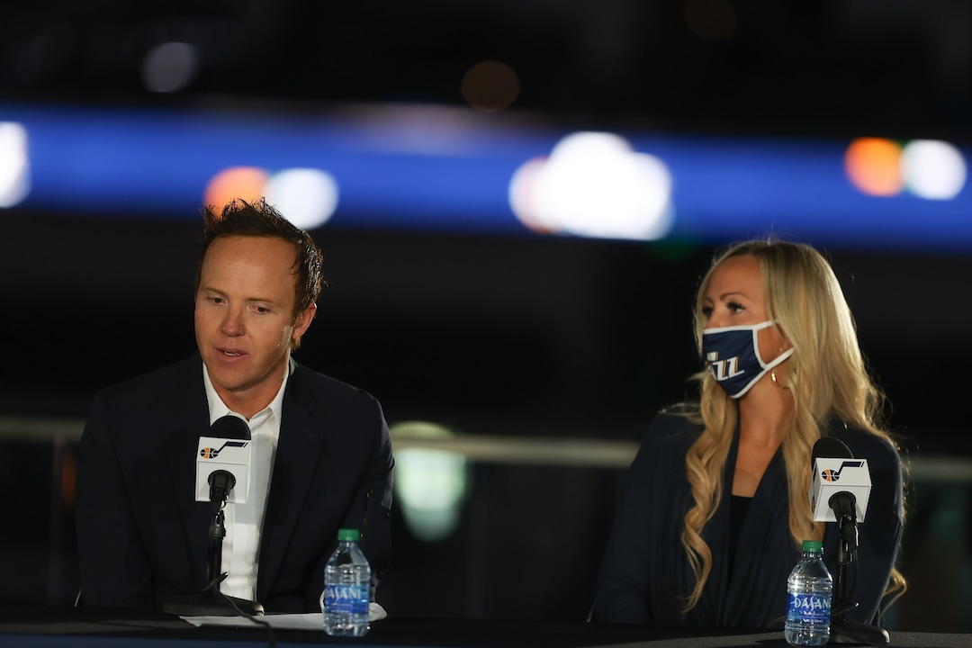 (Photo courtesy Utah Jazz/Melissa Majchrzak) Ryan and Ashley Smith talk about their plans to buy the Jazz and and other sports and entertainment properties from the Miller family on October 28, 2020.