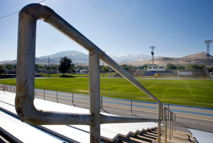 (Steve Griffin  |  The Salt Lake Tribune)  A view from the bleachers of the Cyprus High School football filed Wednesday, October 13, 2010.