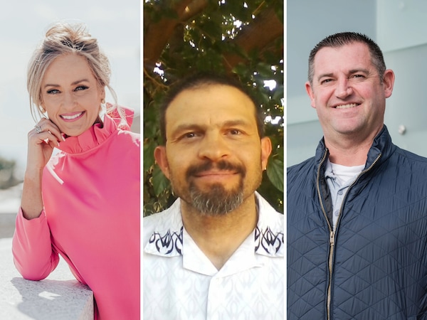 (Campaign photos) From left: Kathleen Anderson, Gregory Beglarian and Zach Robinson, candidates for the 2026 Salt Lake County Council At-Large A election.