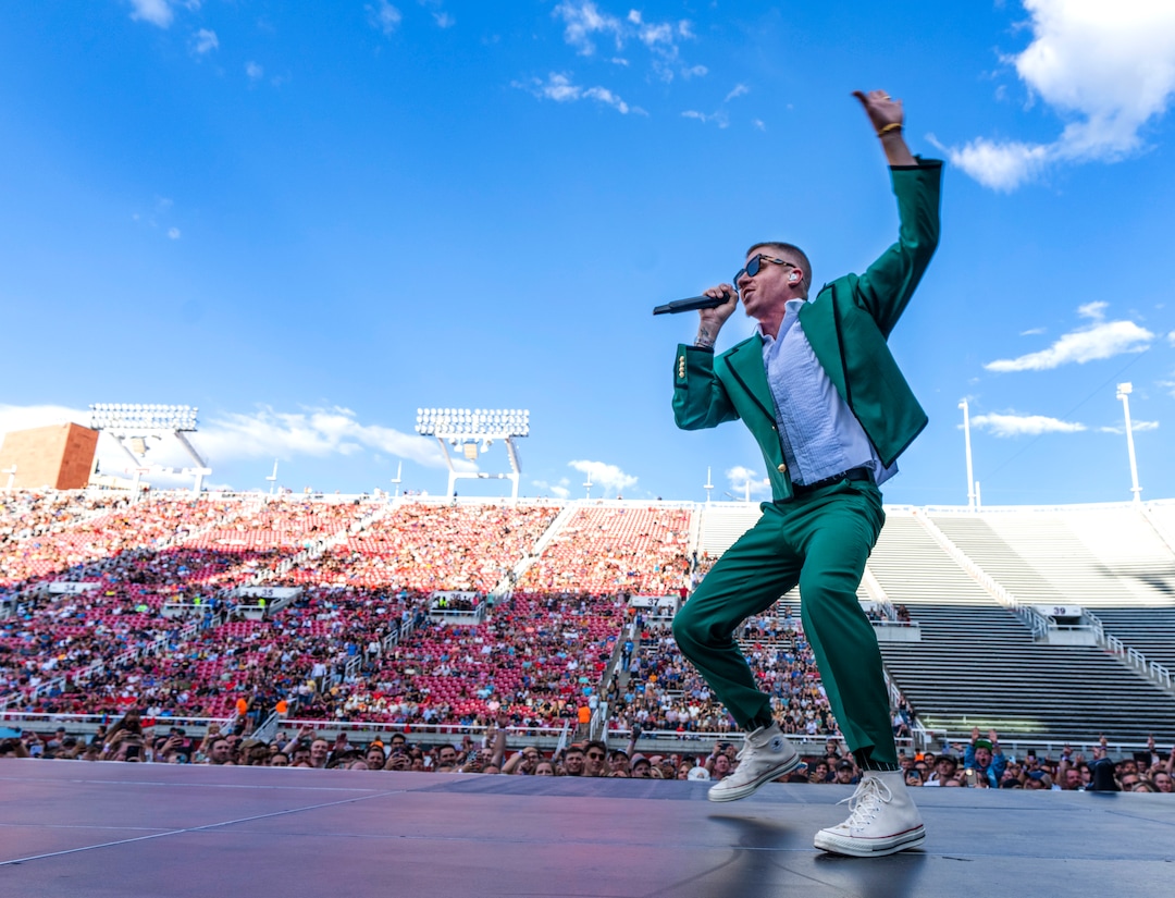 (Rick Egan | The Salt Lake Tribune)  Macklemore performs at Rice-Eccles Stadium, on Friday, Aug. 5, 2022.