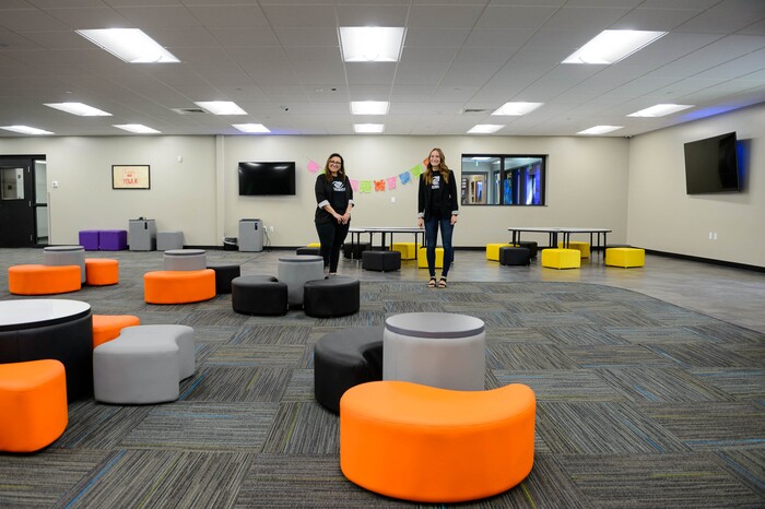 (Trent Nelson  |  The Salt Lake Tribune) Terra Bueno and Andrea Whitesides in the youth games room at the Murray Boys & Girls Club on Thursday, May 14, 2020. The Boys & Girls Club has moved activities online for all of their members. Teens are meeting via zoom and the club is using Facebook to post activity videos for younger kids.