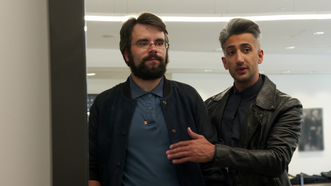 (Photo courtesy of Netflix) Joe Gallois and Tan France in the “Below Average Joe” episode of “Queer Eye.”