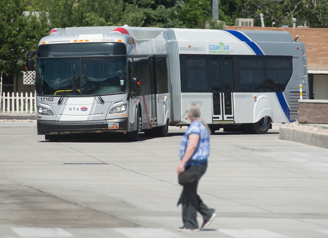 (Rick Egan  |  The Salt Lake Tribune)     The new UTA Utah Valley Express (UVX), which will be part of UTA's newest bus rapid transit system (BRT) between  Orem and Provo. It currently is being tested and is scheduled to begin operations in August. The new extra-long buses will run every 6 minutes. Wednesday, May 30, 2018.