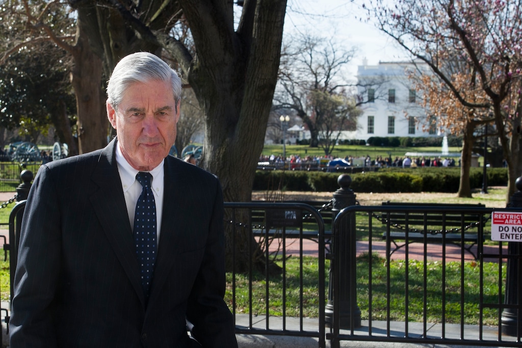 In this March 24, 2019 photo, Special Counsel Robert Mueller walks past the White House, after attending St. John's Episcopal Church for morning services, in Washington.  (AP Photo/Cliff Owen)