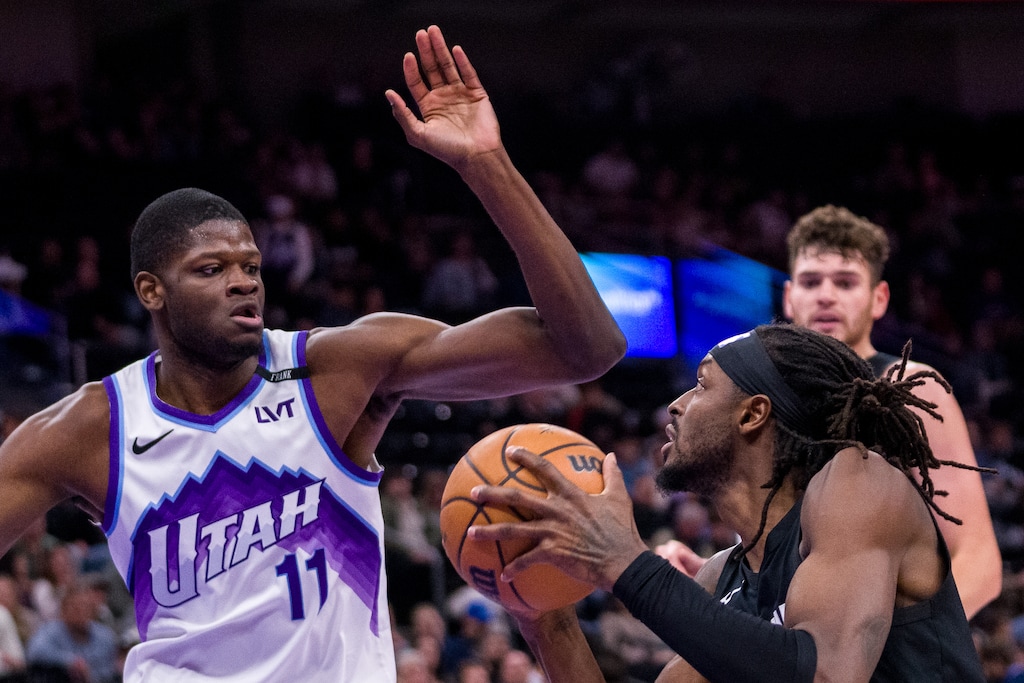 (Trent Nelson  |  The Salt Lake Tribune) Utah Jazz center Mo Bamba as the Utah Jazz host the Portland Trail Blazers, NBA basketball in Salt Lake City on Thursday, Oct. 16, 2025.