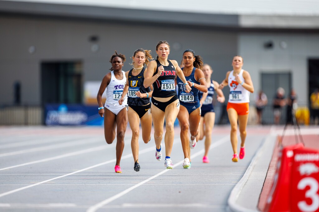 (Wesley Hitt | Utah Athletics) Utah runner Josefine Eriksen leads a pack during the NCAA outdoor track and field regional at the University of Arkansas in Fayetteville, Ark., on May 23, 2024.