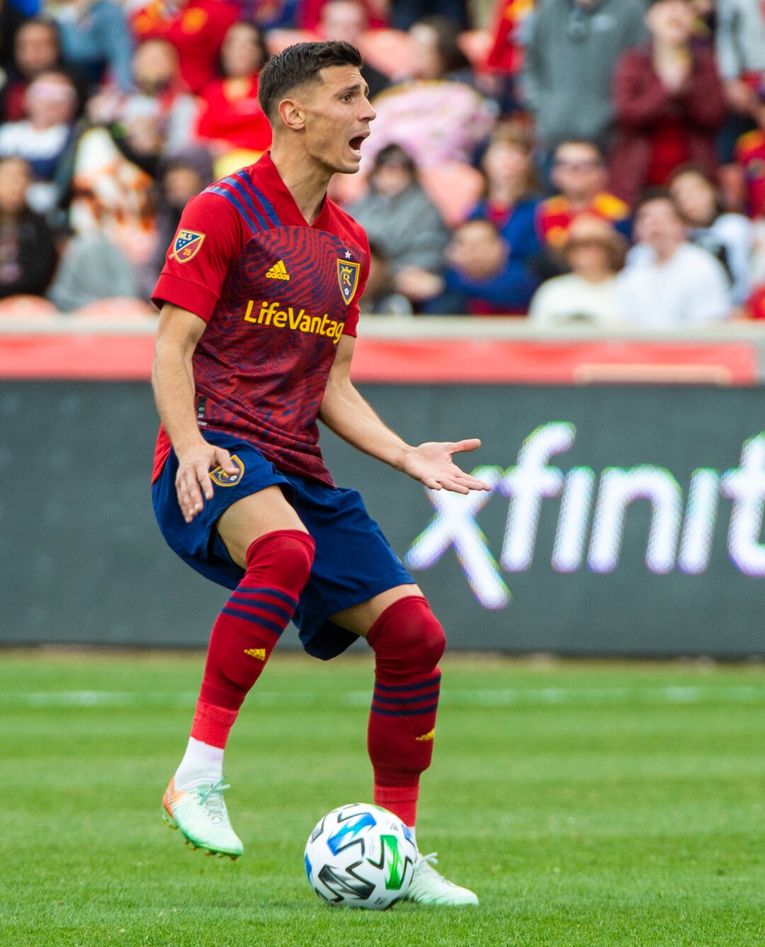 (Rick Egan  |  The Salt Lake Tribune)   Real Salt Lake midfielder Damir Kreilach (8) reacts after a call by the official, in MLS acton between Real Salt Lake and the New York Red Bulls at Rio Tinto Stadium, Saturday, March 7, 2020.