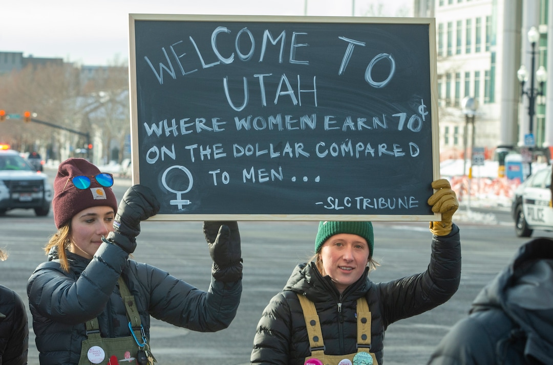 (Rick Egan  |  The Salt Lake Tribune)     Marchers make their way up State Street from Washington Square Park to the Capitol Building, in the 2020 Womxn's March in Salt Lake City, Saturday, Jan. 18, 2020.