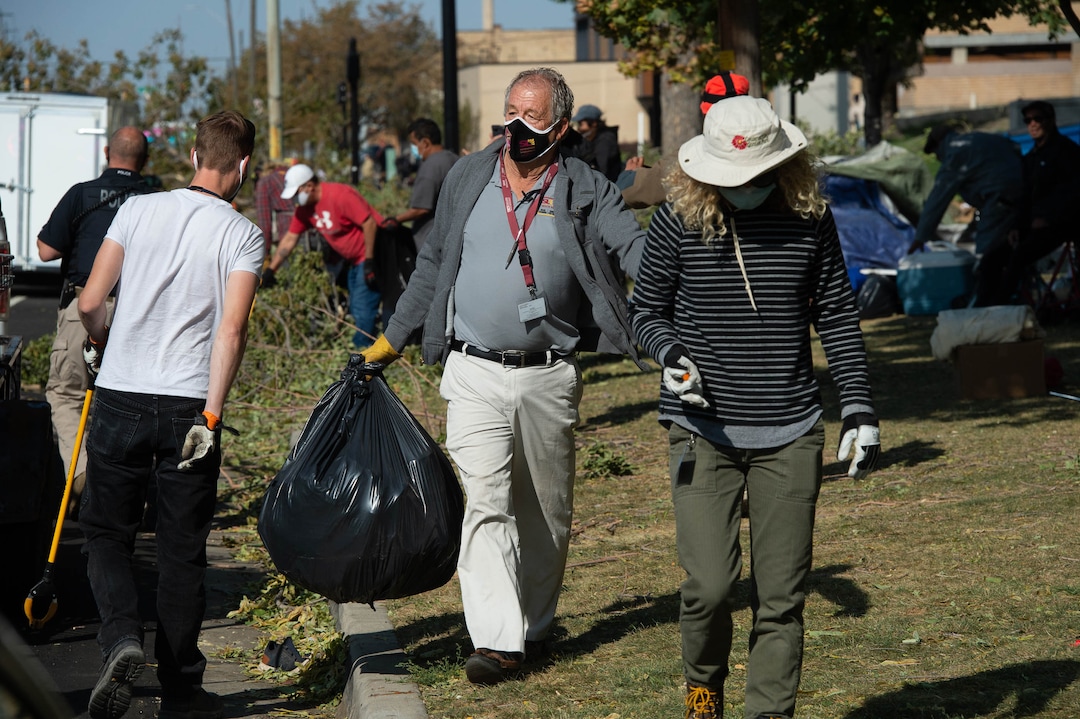 (Francisco Kjolseth  |  The Salt Lake Tribune) The Salt Lake County Health Department forces a clean up of homeless camps set up near Taufer Park in Salt Lake City on Thursday, Sept. 10, 2020.