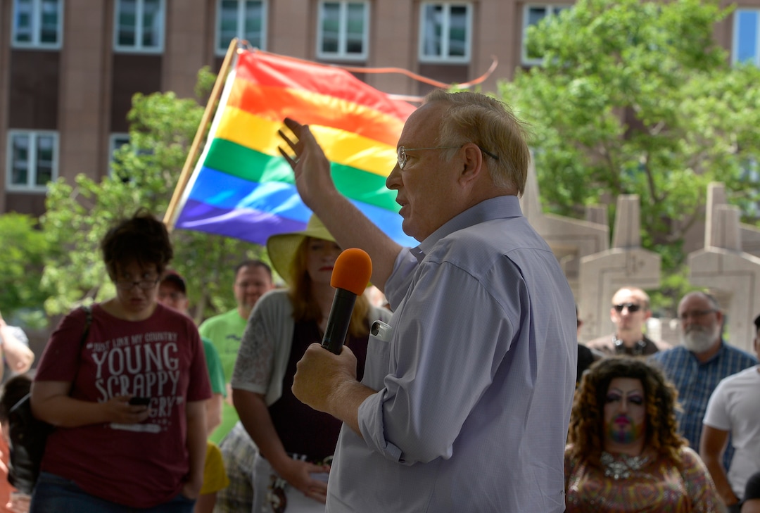 Scott Sommerdorf | The Salt Lake TribuneUtah Senator Jim Dabakis, D-Salt Lake, speaks at the Federal Building as Salt Lake City joined the Nationwide LGBT March and Rally among 97 cities across the nation, in the Equality March for Unity & Pride, Sunday, June 11, 2017.