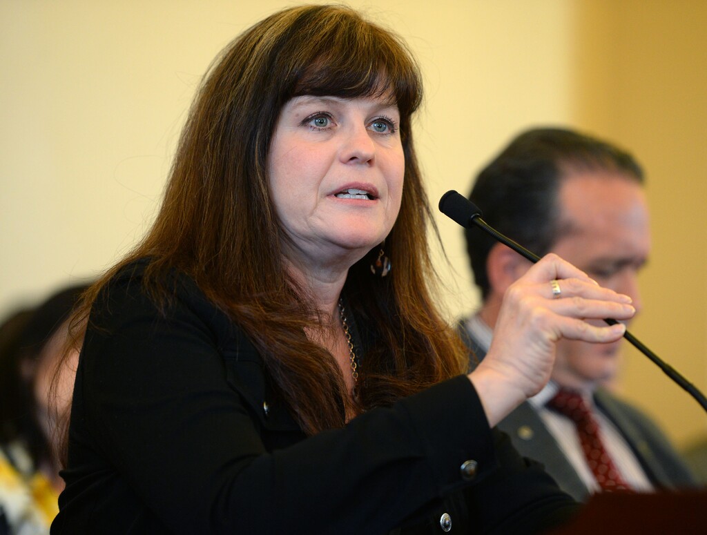 (Steve Griffin | Tribune file photo) Michelle McOmber is chief executive officer of the Utah Medical Association.
Michelle McOmber, CEO of the Utah Medical Association, talks in favor of HB130 during the Senate Health and Human Services Standing Committee meeting at the State Capitol in Salt Lake City Thursday February 16, 2017. HB130 would enact provisions related to research of cannabis and cannabinoid products.