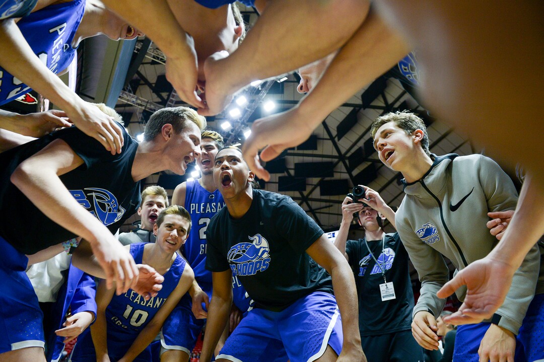 (Leah Hogsten  |  The Salt Lake Tribune) Pleasant Grove plays Lone Peak to win the 6A High School Boys’ Basketball Tournament Championship at the Jon M. Huntsman Center in Salt Lake City, Saturday, March 3, 2018. 