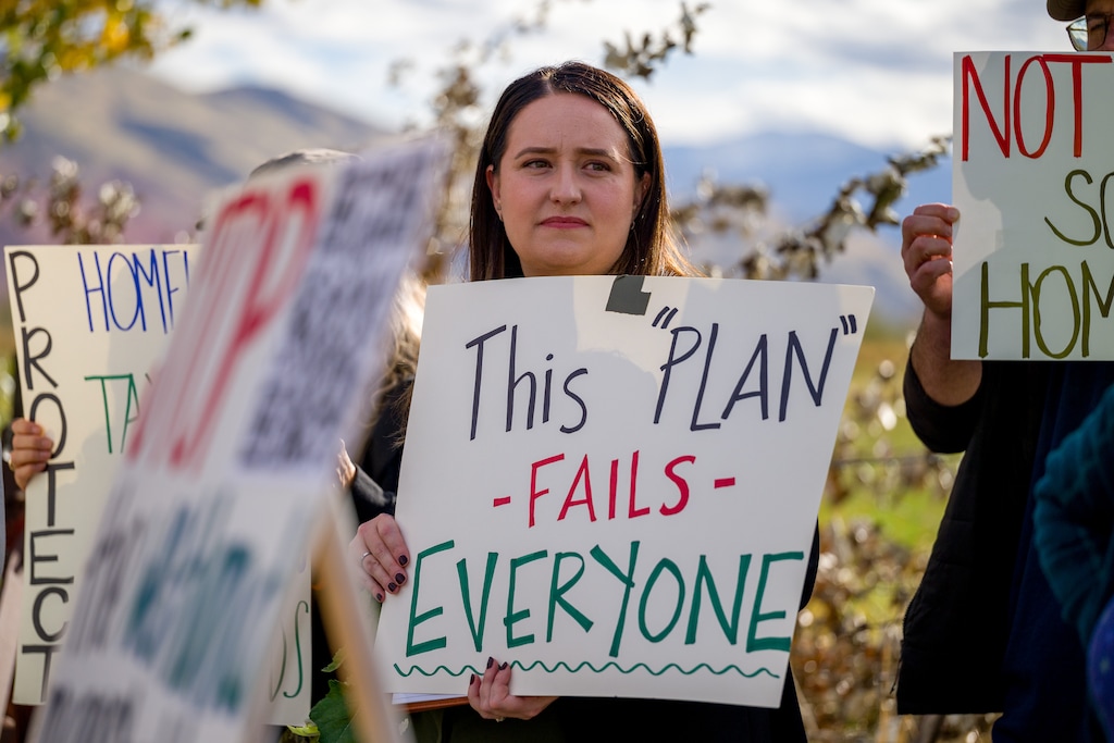 (Trent Nelson  |  The Salt Lake Tribune) Allison Musser at a news conference near the site of the proposed homeless campus in Salt Lake City on Tuesday, Nov. 18, 2025.