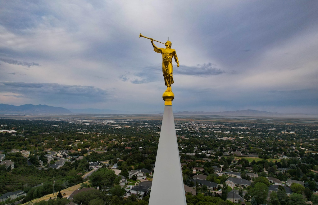 (Francisco Kjolseth  | The Salt Lake Tribune) The Angel Moroni atop The Church of Jesus Christ of Latter-day Saints' Bountiful Temple.