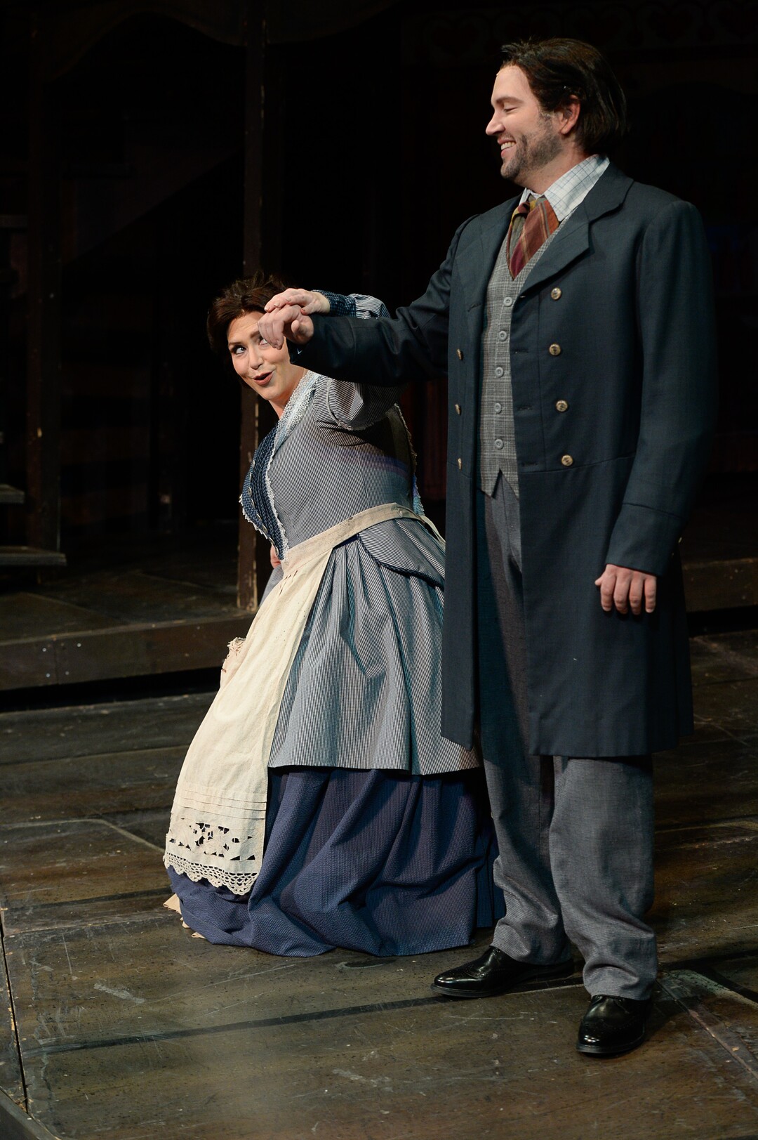 (Francisco Kjolseth  |  The Salt Lake Tribune)  Utah Opera's season opener, "La bohème," Puccini's popular tearjerker about starving artists in turn-of-the-century Paris, opens for five shows on Oct. 7, 2017. On set were: Jennifer Black (Mimì) and Scott Quinn (Rodolfo).