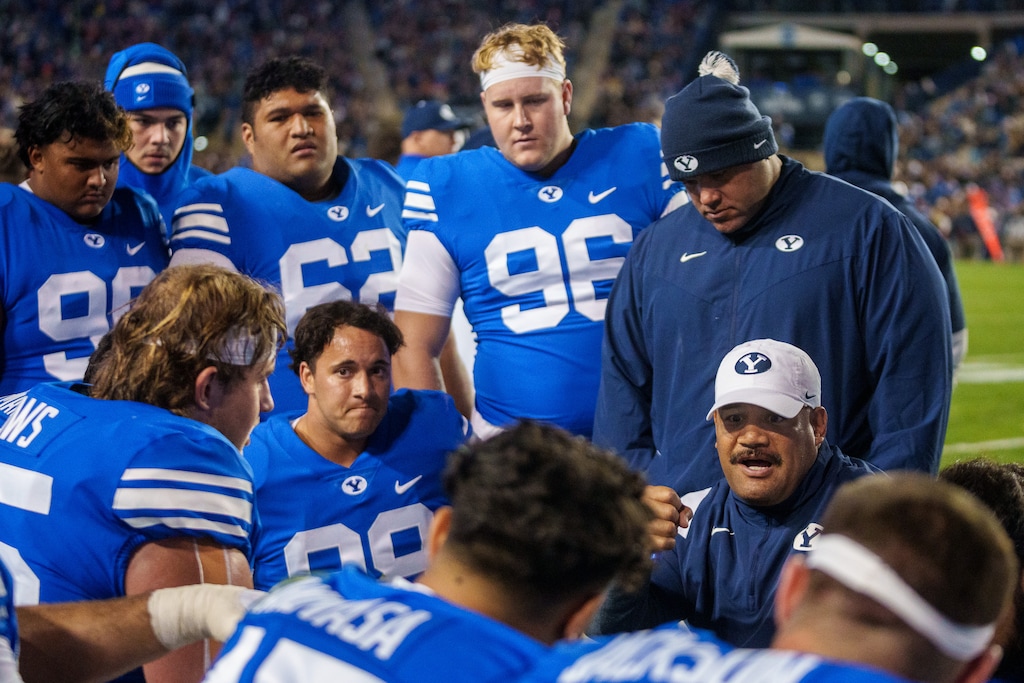 (Trent Nelson  |  The Salt Lake Tribune) BYU defensive coordinator Ilaisa Tuiaki as BYU hosts East Carolina, NCAA football in Provo on Friday, Oct. 28, 2022.