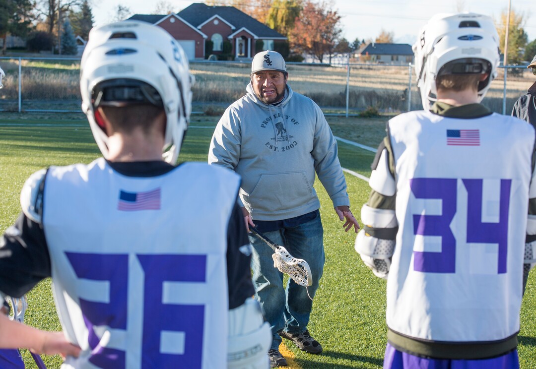 (Rick Egan | The Salt Lake Tribune) Box Elder lacrosse coach Juan Gaytan coaches the Bees during a tournament in Logan on Saturday, Nov. 3, 2018.