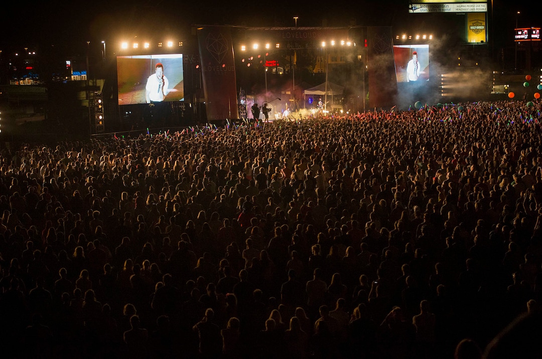 (Rick Egan  |  The Salt Lake Tribune) Imagine Dragons perform at the LoveLoud Festival at Brent Brown Ballpark at UVU campus, Saturday, August 26, 2017.