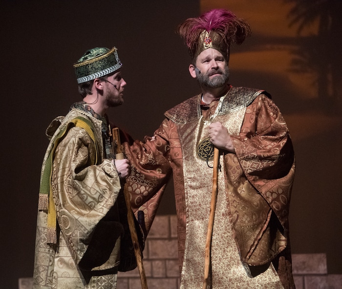(Rick Egan  |  The Salt Lake Tribune) Daniel Lofgren plays Artaban and John Philpott is Darius in a rehearsal Nov. 27 of  "The Other Wise Man," a musical based on the Henry Van Dyke novella that opens Nov. 29 at Wasatch Jr. High.