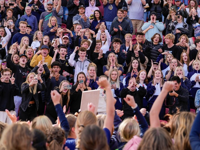 (Leah Hogsten | The Salt Lake Tribune) Skyline celebrates the win. Skyline High School defeated Lehi High School, 3-1 to win the 5A Championship title Oct. 22, 2021 at Rio Tinto Stadium.