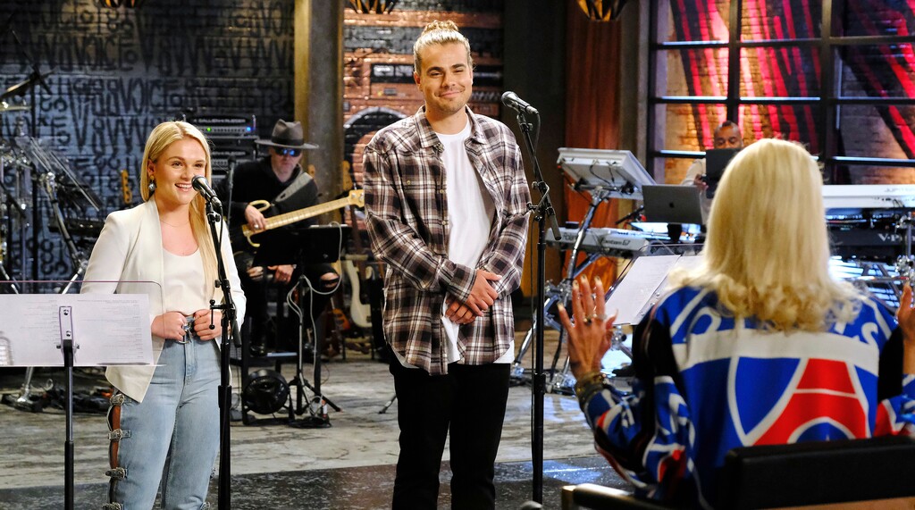 (Photo courtesy of Trae Patton | NBC) Kyndal Inskeep and James Violet get some coaching from Gwen Stefani on "The Voice."