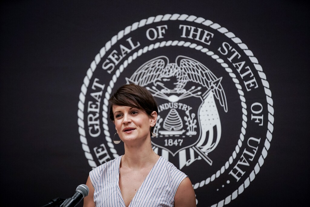 (Spenser Heaps | Deseret News, pool) State Epidemiologist Dr. Angela Dunn speaks at a press conference at the Capitol in Salt Lake City on Thursday, June 11, 2020.