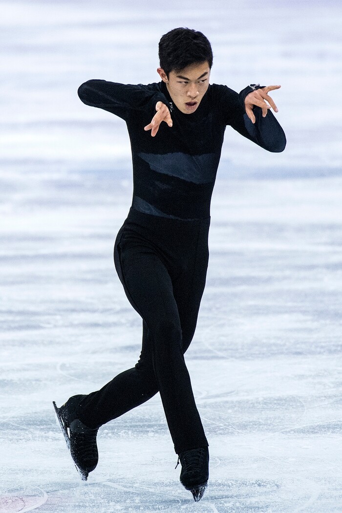 (Chris Detrick  |  The Salt Lake Tribune)  Salt Lake City's Nathan Chen competes in the Men's Single Skating Short Program for the Team Event at the Gangneung Ice Arena Friday, February 9, 2018.  Chen got fourth place with a score of 80.61.