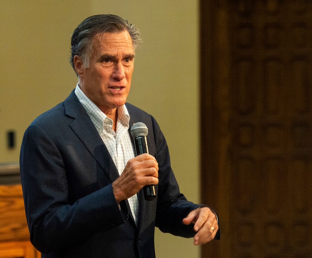 (Rick Egan  |  The Salt Lake Tribune)       Mitt Romney speaks during a town hall meeting at the Provo City Hall Council Chambers, Friday, June 21, 2019.